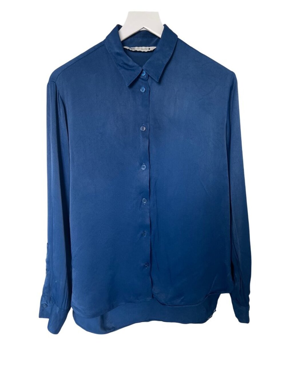 Zara Blue Button-Up Collared Long-Sleeve Shirt - Picture 2 of 5